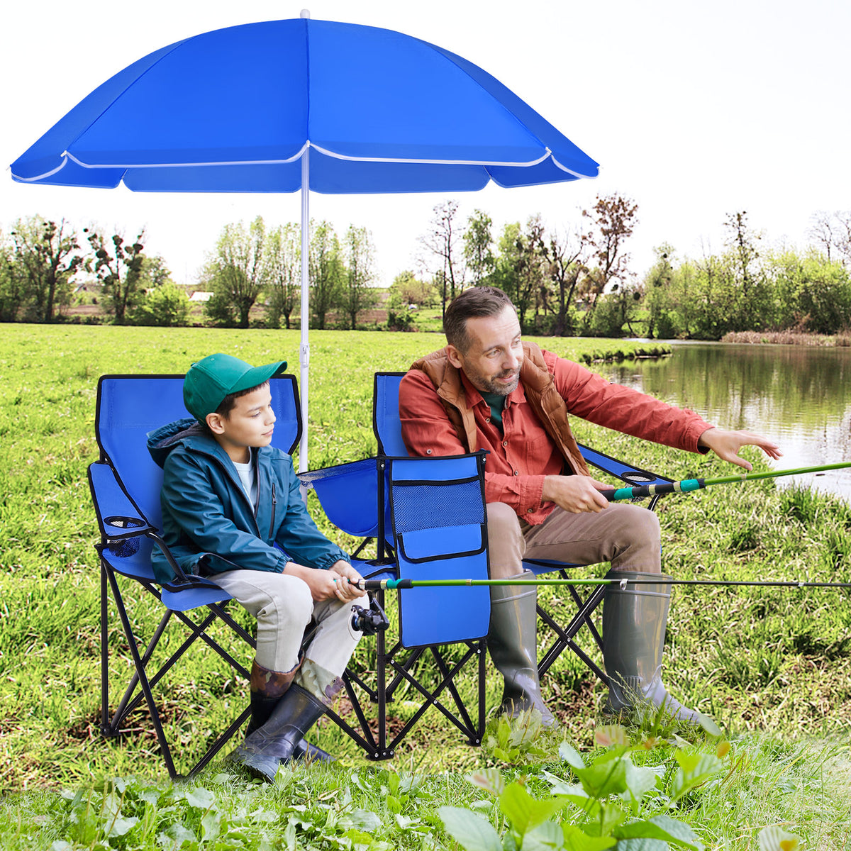 Portable Folding Double Chair with Umbrella – Purple