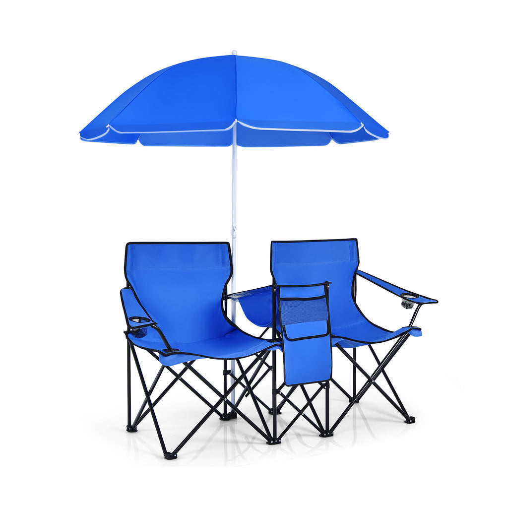 Portable Folding Double Chair with Umbrella – Purple