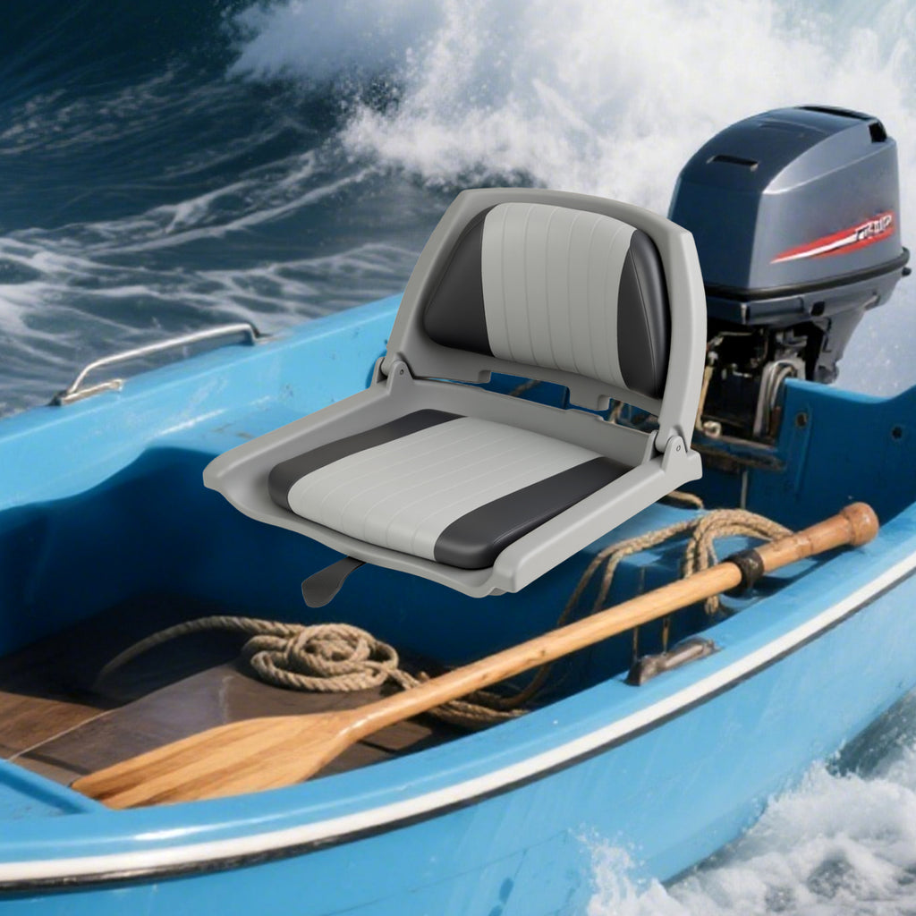 Folding Boat Seat with Marine-Grade PVC, White - Low Back, Waterproof