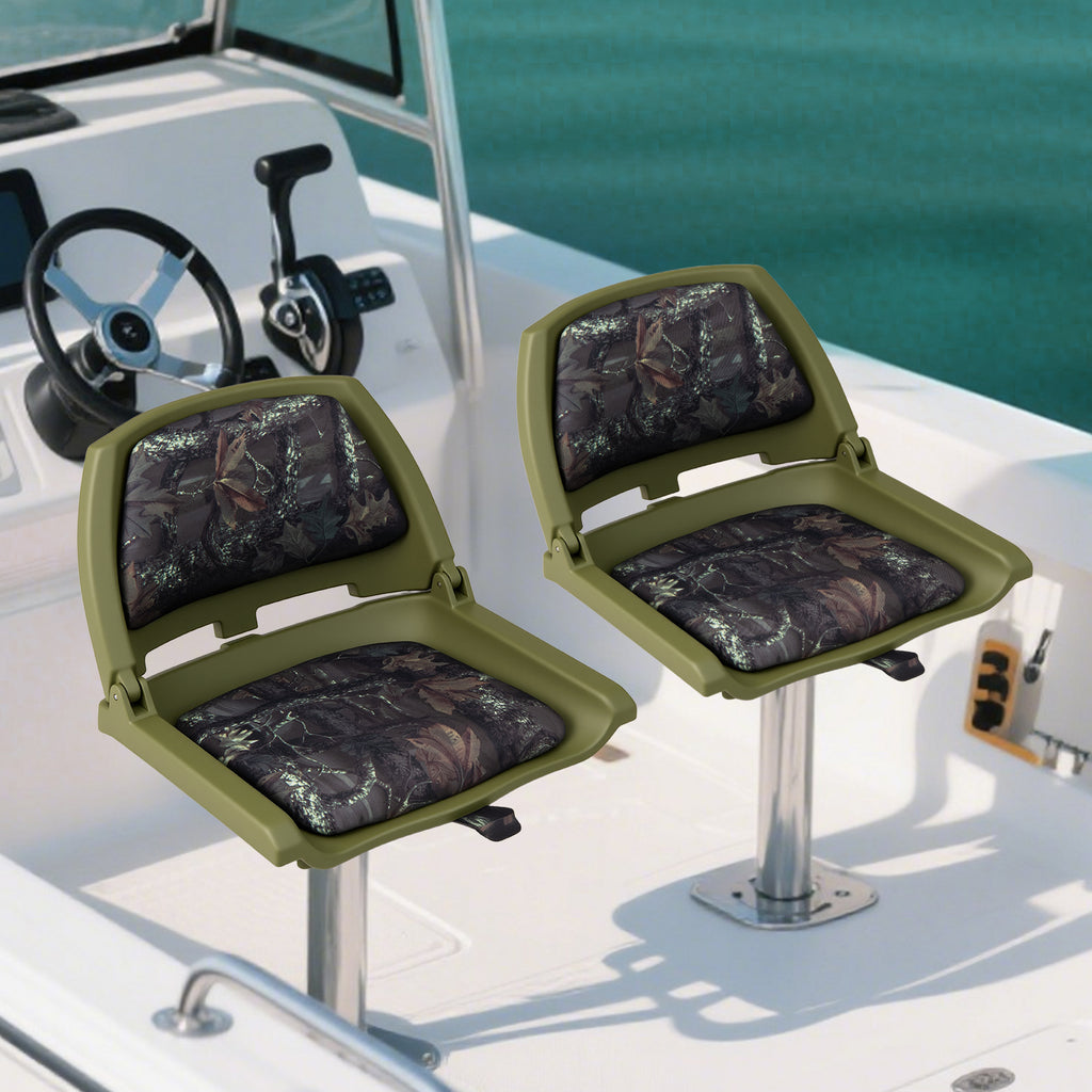 Folding Boat Seat with Marine-Grade PVC - Green, Low Back, Weatherproof & Easy to Clean