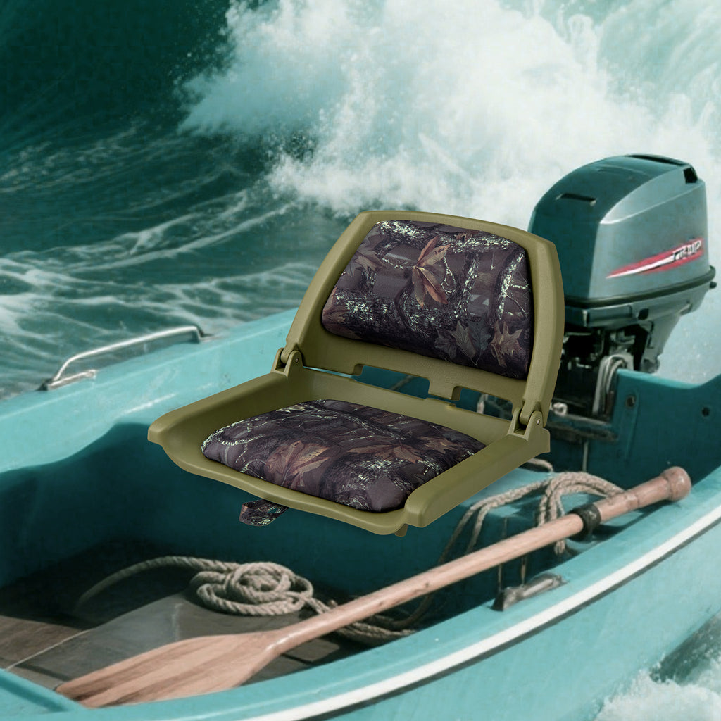 Folding Boat Seat with Marine-Grade PVC - Green, Low Back, Weatherproof & Easy to Clean