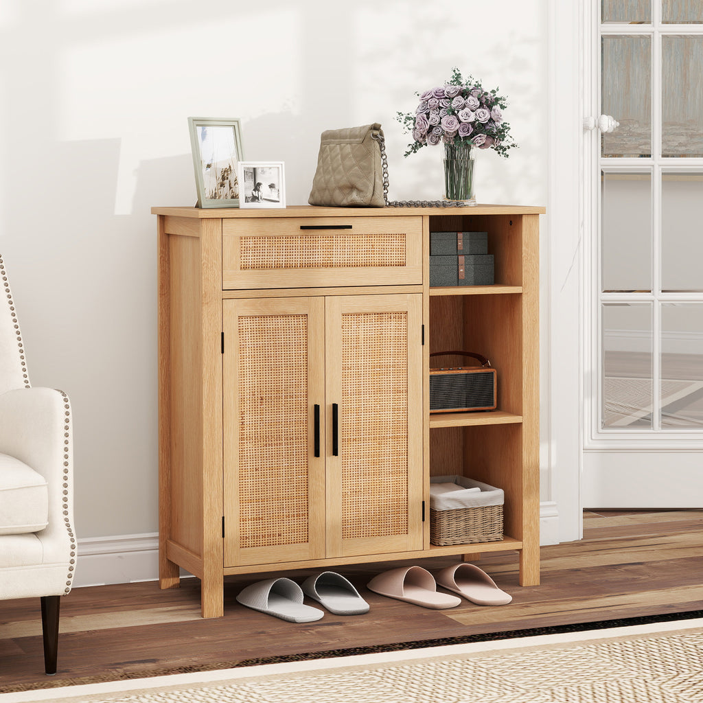 Boho Buffet Sideboard with Rattan Doors - Drawer & Shelves, Natural