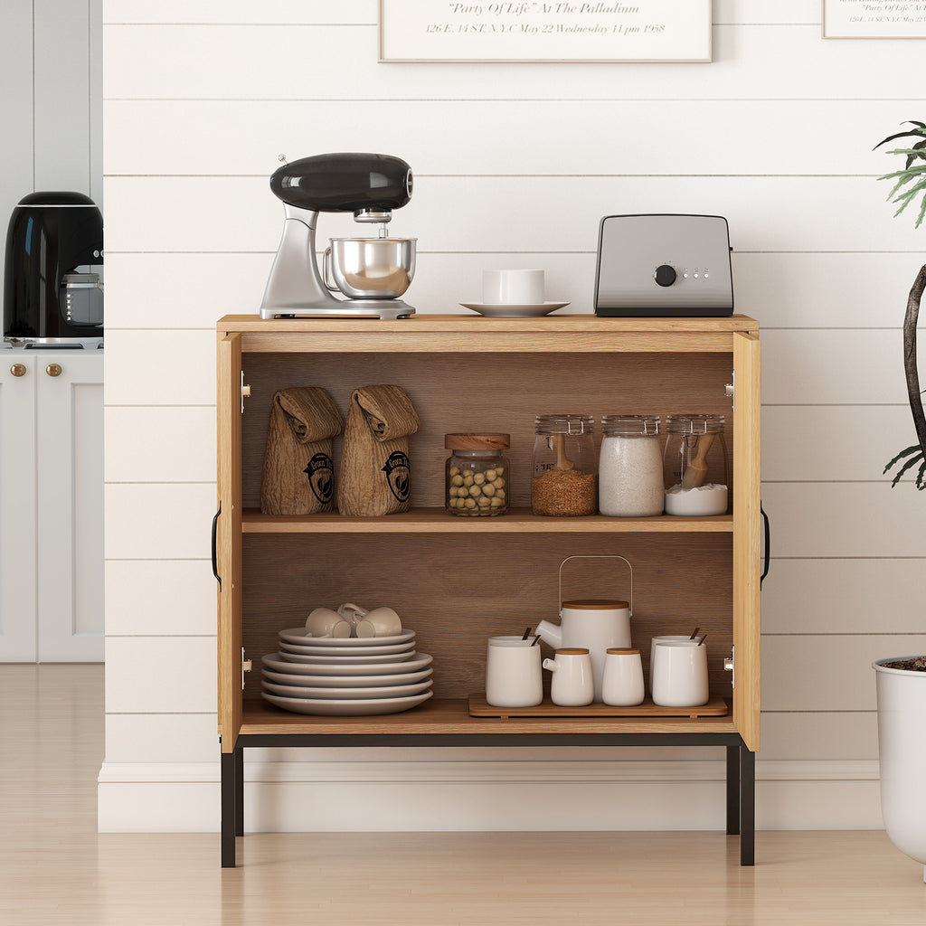 Boho Kitchen Storage Cabinet with Rattan Doors - Natural