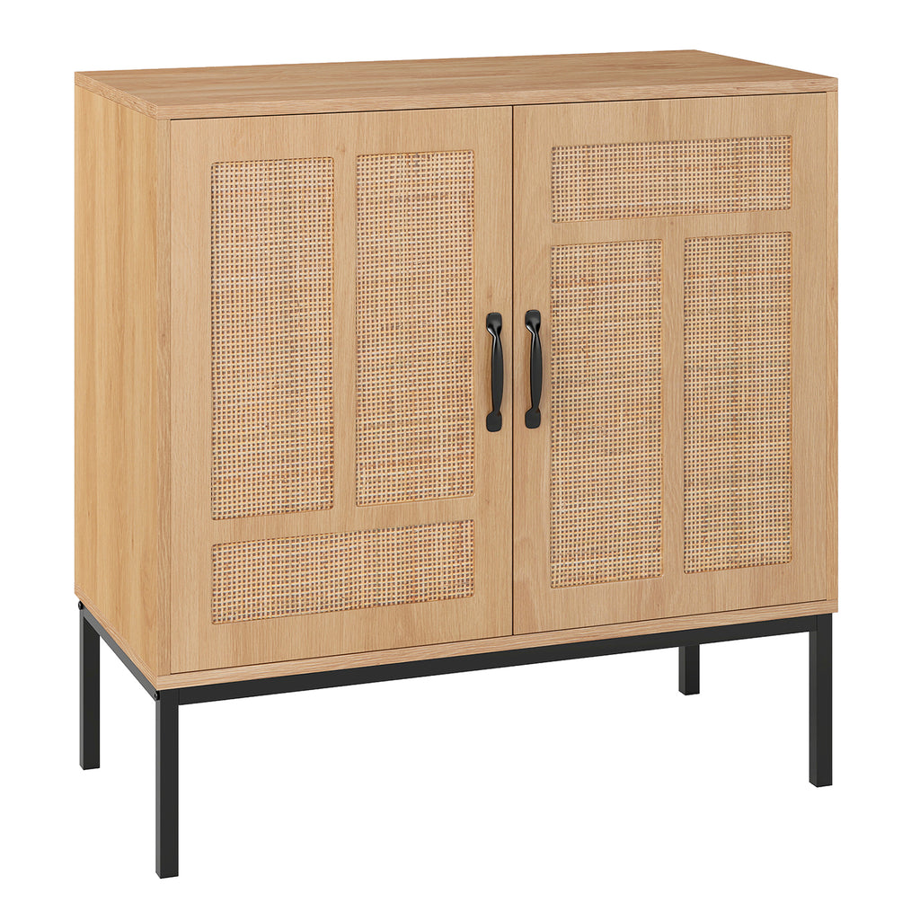 Boho Kitchen Storage Cabinet with Rattan Doors - Natural