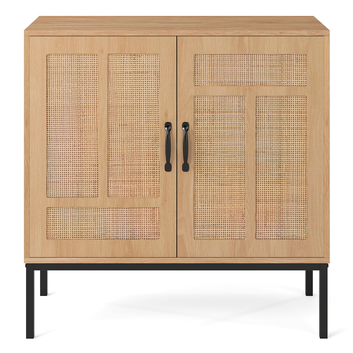 Boho Kitchen Storage Cabinet with Rattan Doors - Natural
