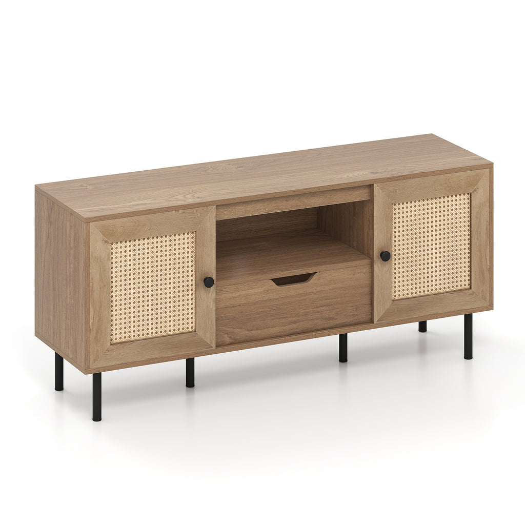 Boho TV Stand for 60 Inch TV with Storage Cabinets - Natural