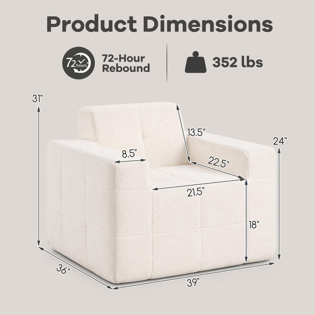 Boneless Cloud Sofa Chair with Terry Cloth Upholstery - Beige