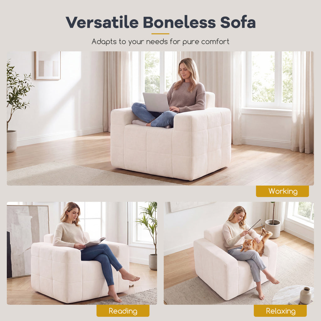 Boneless Cloud Sofa Chair with Terry Cloth Upholstery - Beige