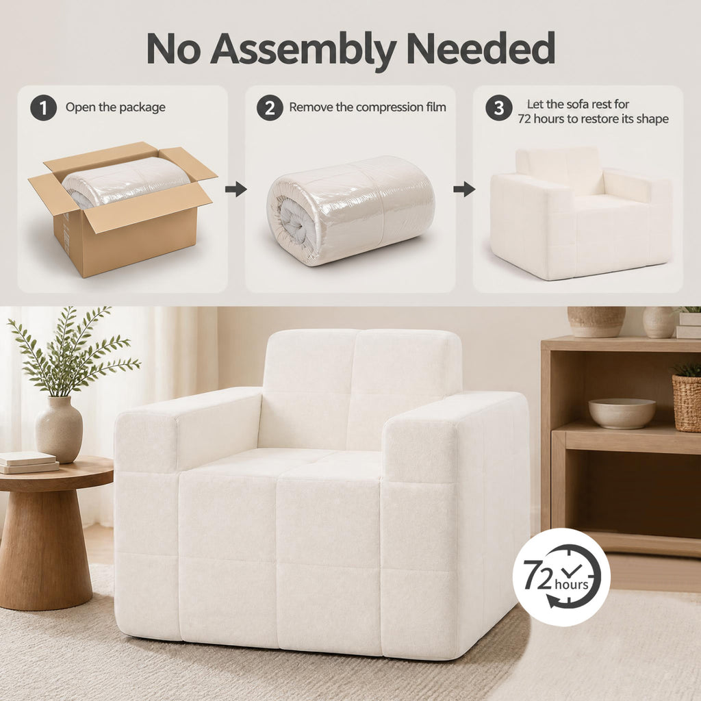 Boneless Cloud Sofa Chair with Terry Cloth Upholstery - Beige