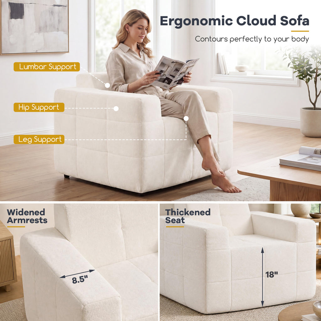 Boneless Cloud Sofa Chair with Terry Cloth Upholstery - Beige