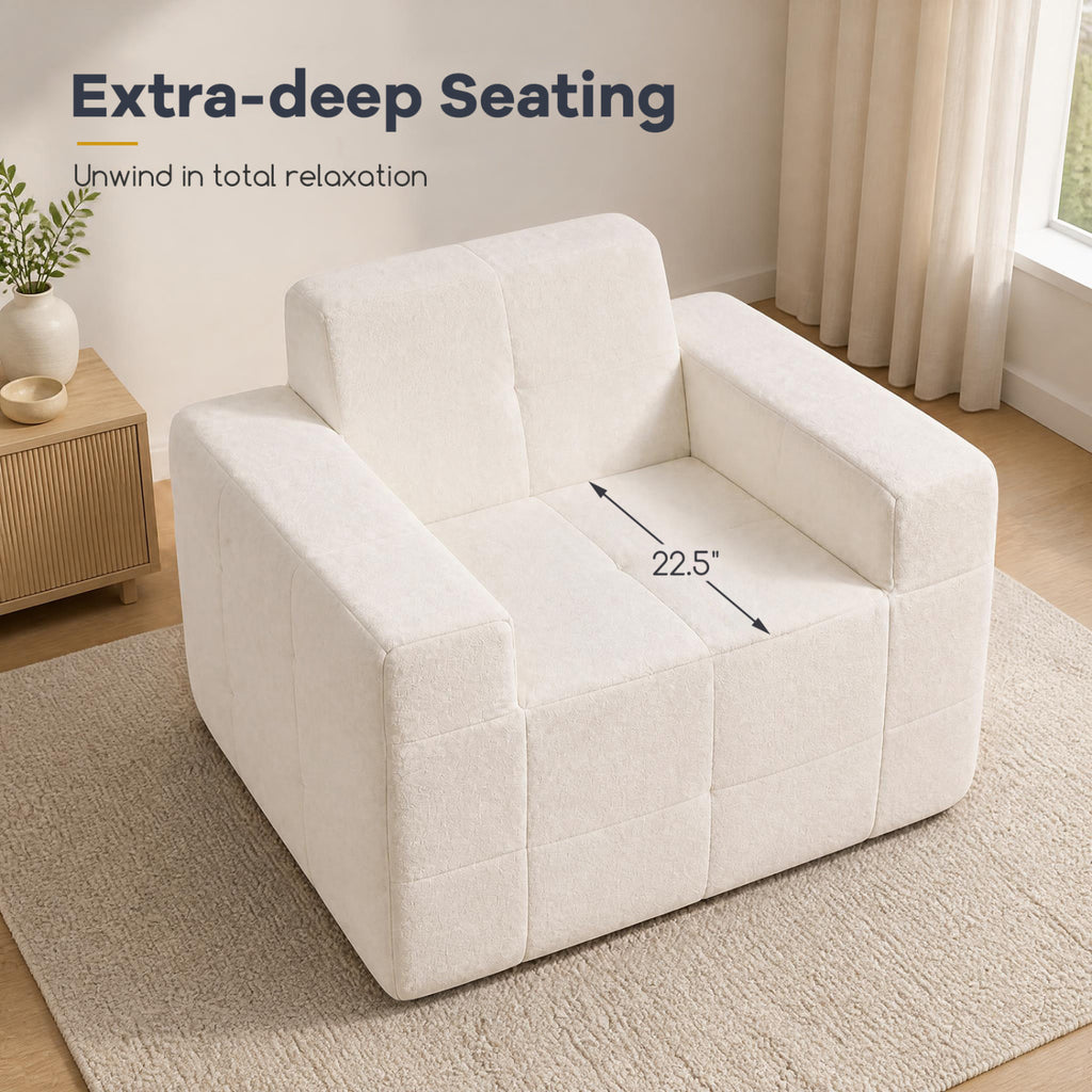 Boneless Cloud Sofa Chair with Terry Cloth Upholstery - Beige