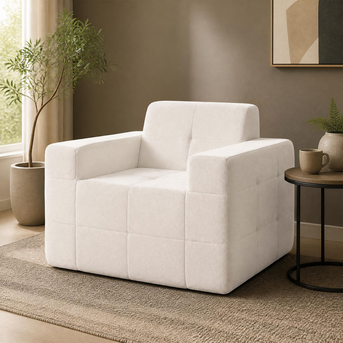 Boneless Cloud Sofa Chair with Terry Cloth Upholstery - Beige