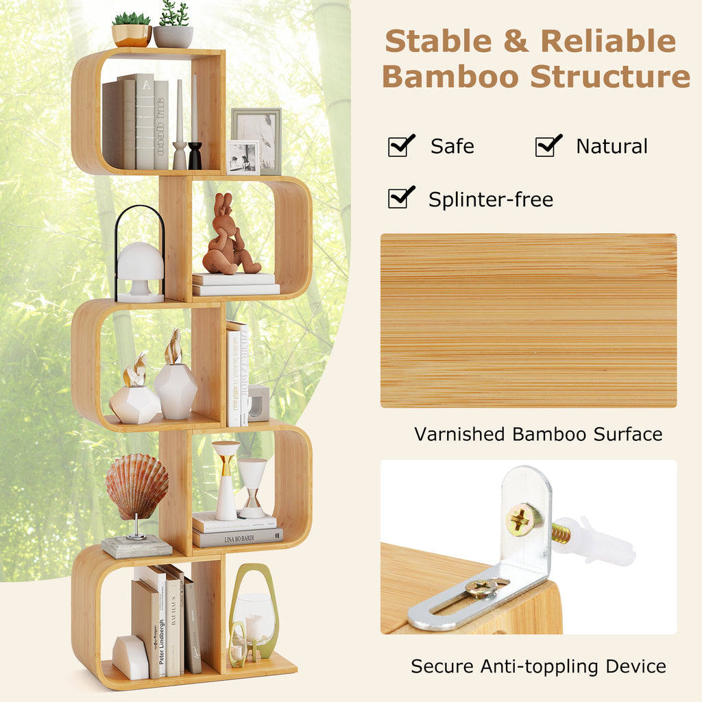 5-Tier S-Shaped Bookcase with 5 Open Cubes for Living Room
