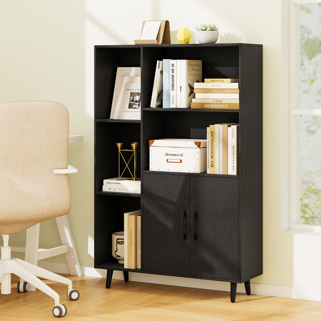 47-Inch Floor Bookshelf with 5 Open Compartments, Black