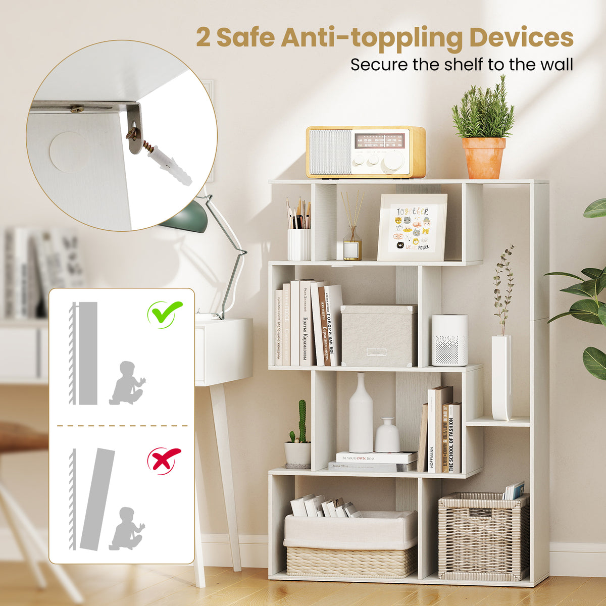 47-Inch 6-Cube Bookshelf Organizer - White