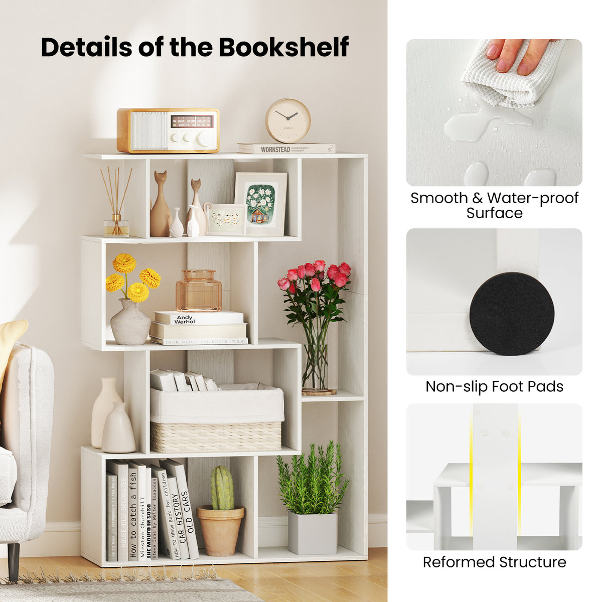47-Inch 6-Cube Bookshelf Organizer - White