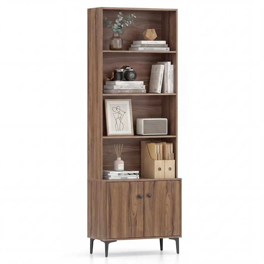 24-Inch Bookshelf with 2 Doors, White – Open & Closed Storage