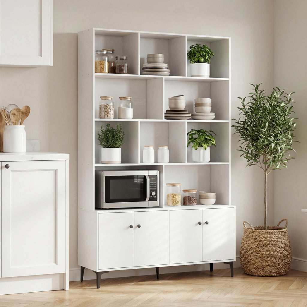 Bookshelf with 4 Doors and 2 Anti-Tipping Kits for Home Office
