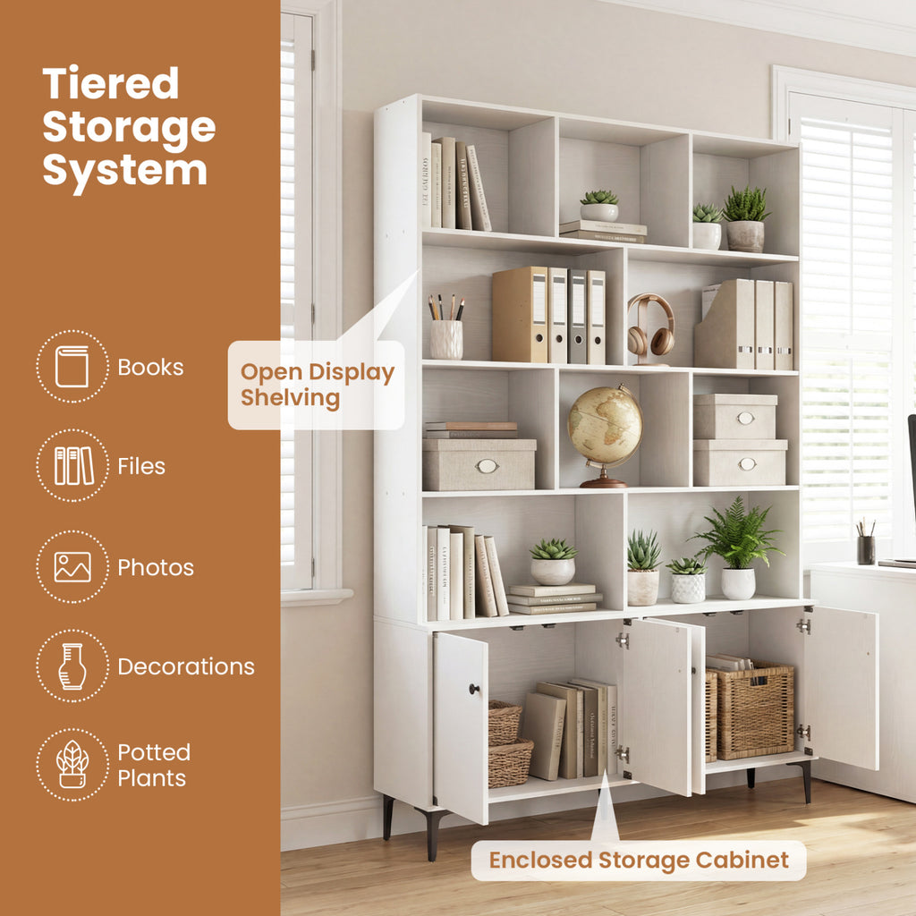Bookshelf with 4 Doors and 2 Anti-Tipping Kits for Home Office