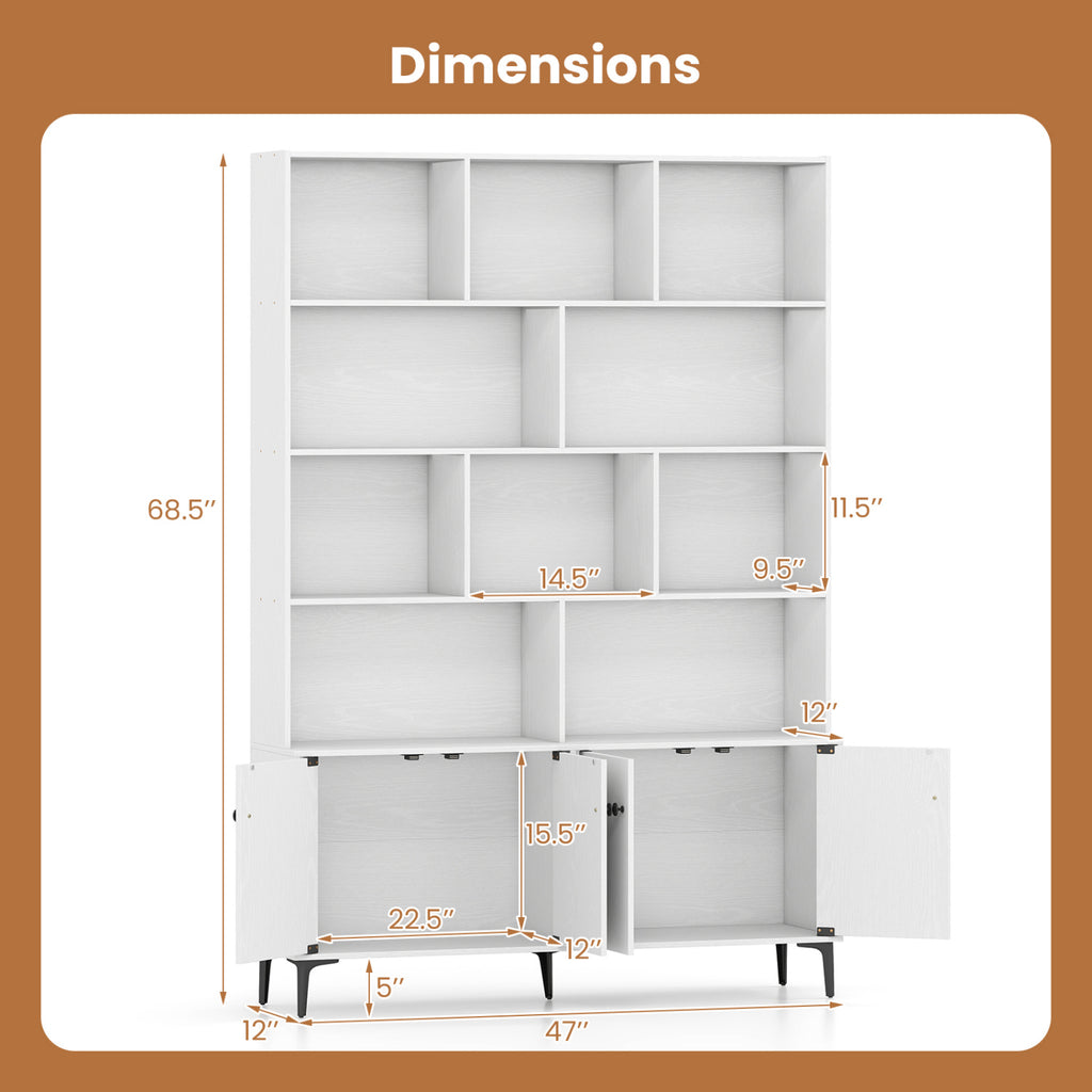 Bookshelf with 4 Doors and 2 Anti-Tipping Kits for Home Office