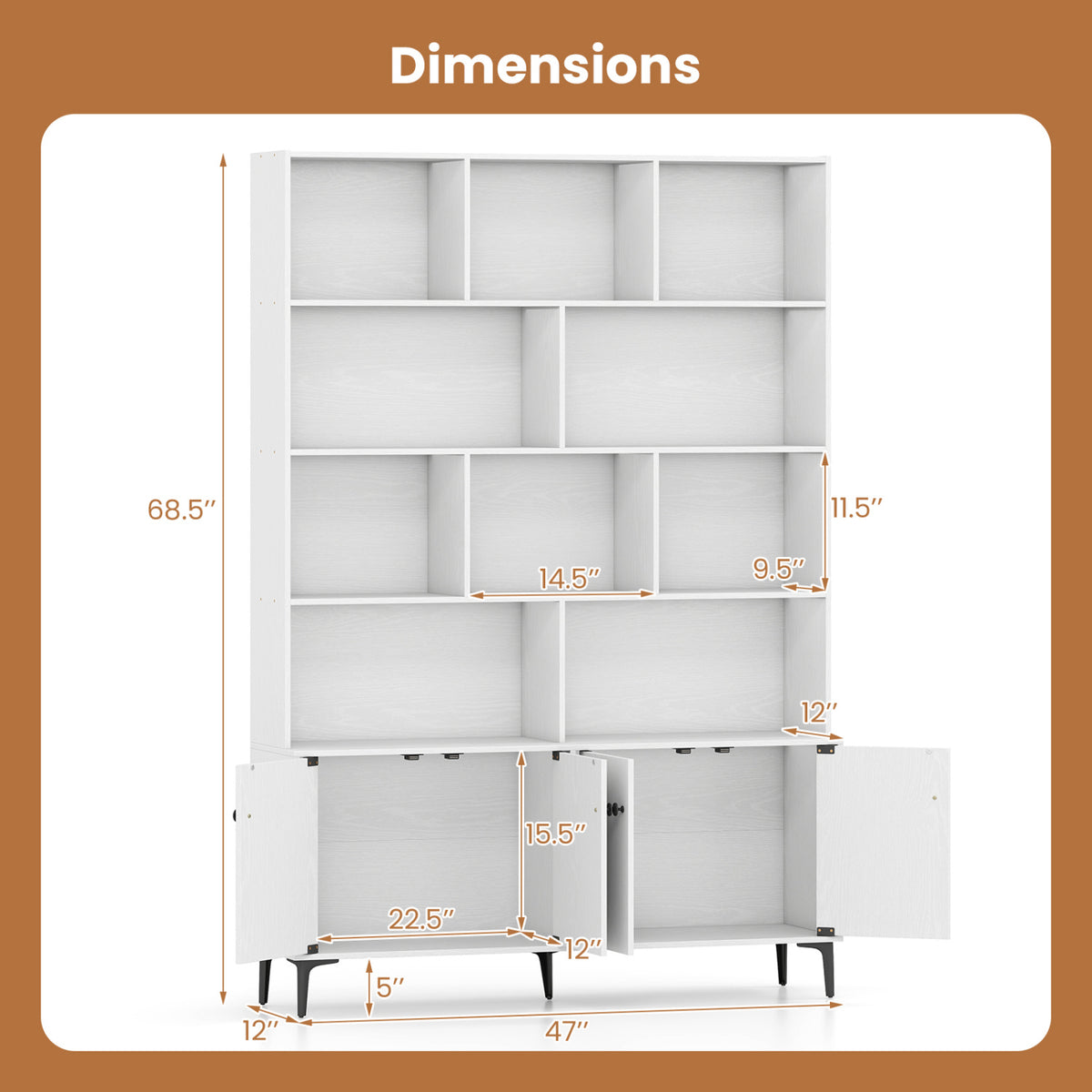 Bookshelf with 4 Doors and 2 Anti-Tipping Kits for Home Office