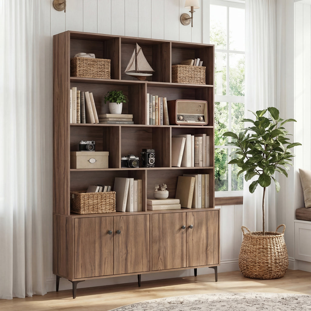 Bookshelf with 4 Doors and 2 Anti-Tipping Kits for Home Office