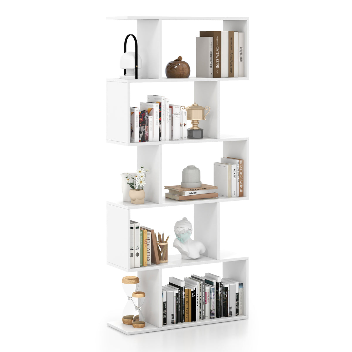 5-Tier Bookshelf with Anti-Toppling Device - White