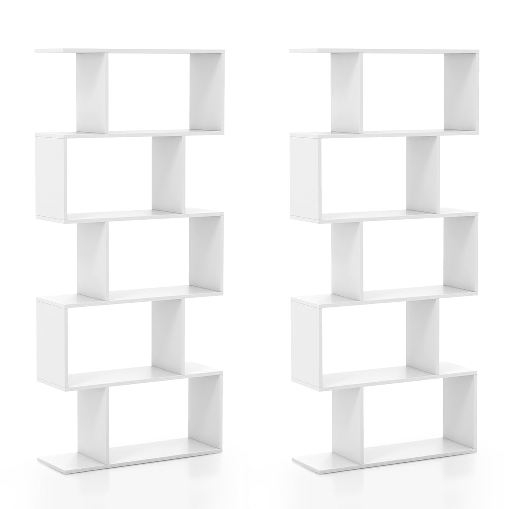 5-Tier Bookshelf with Anti-Toppling Device - White