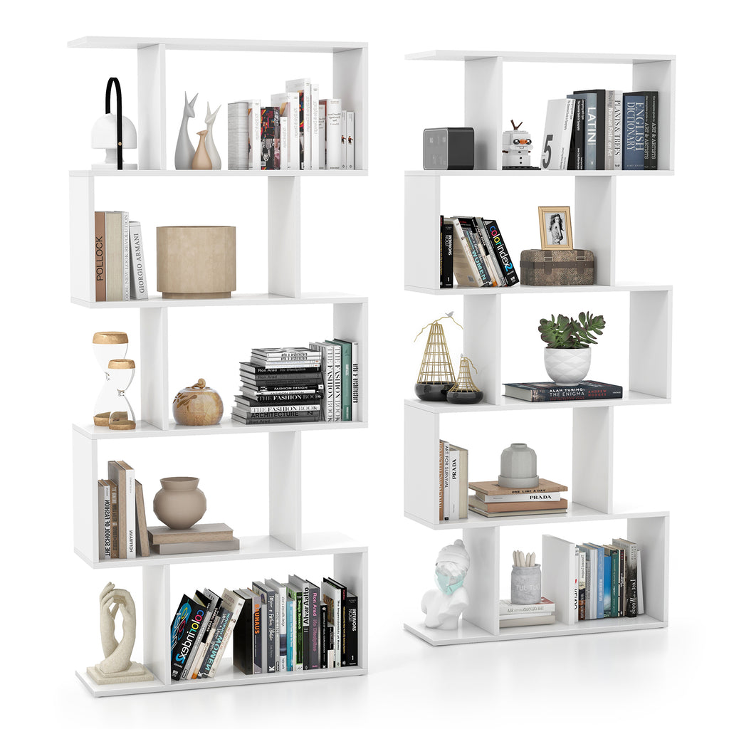5-Tier Bookshelf with Anti-Toppling Device - White
