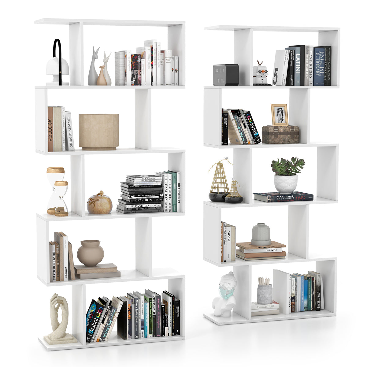 5-Tier Bookshelf with Anti-Toppling Device - White