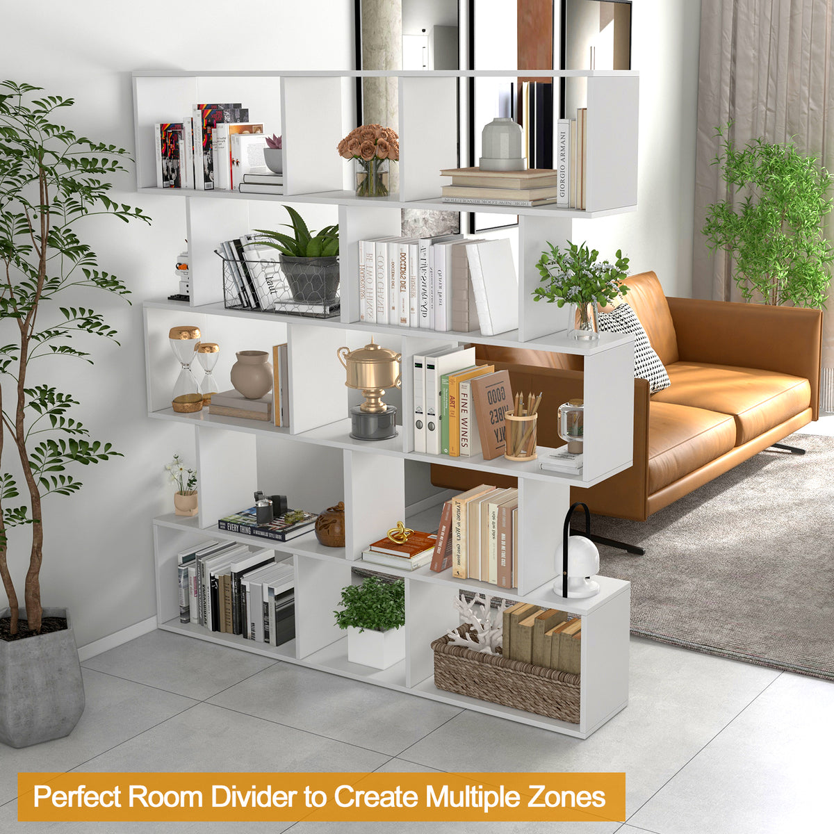 5-Tier Bookshelf with Anti-Toppling Device - White
