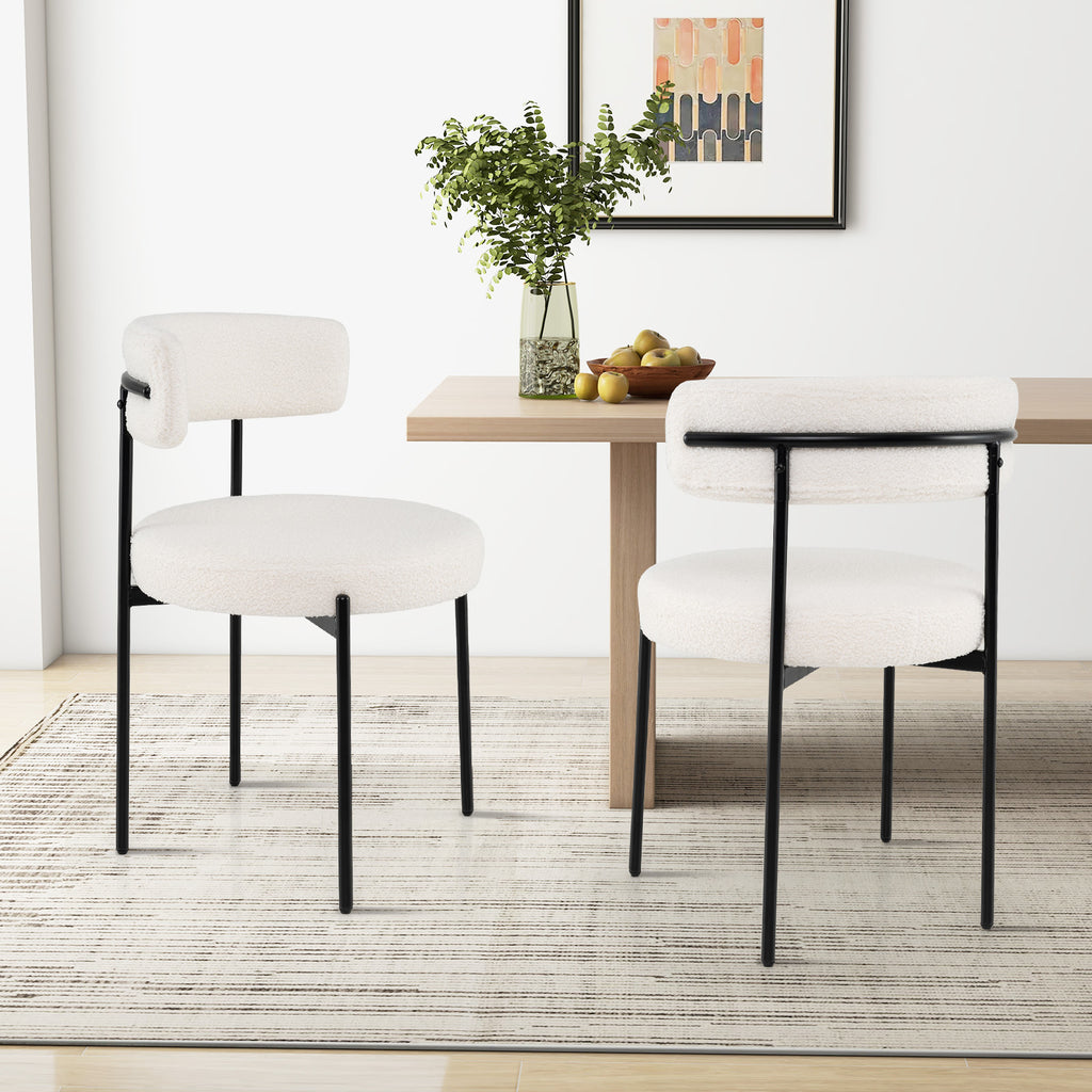 Boucle Dining Chair Set of 4 - White with Curved Backrest