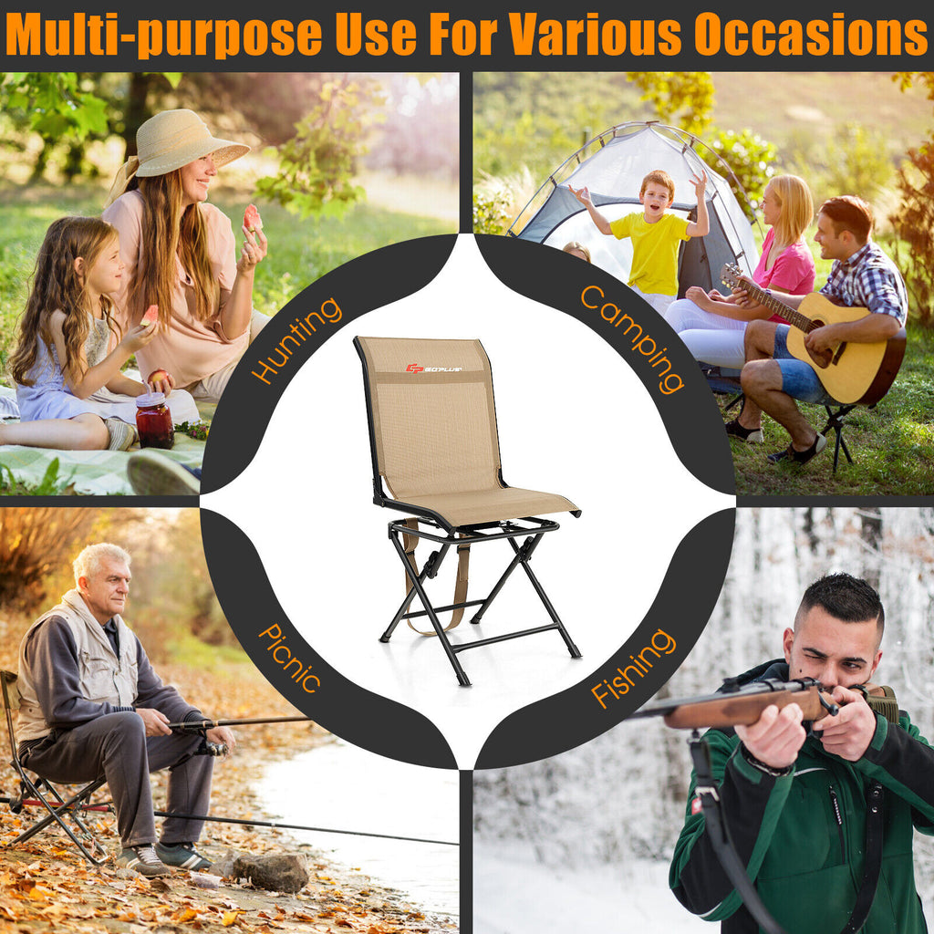 Outdoor Folding Swivel Chair 360° Rotating with Iron Frame, Brown
