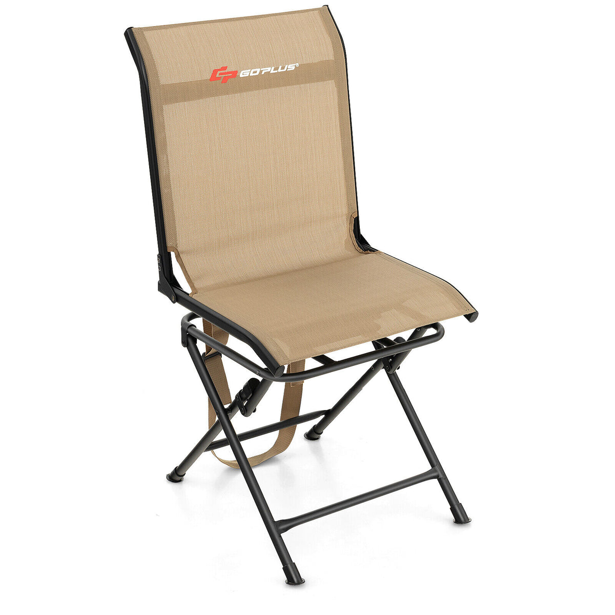 Outdoor Folding Swivel Chair 360° Rotating with Iron Frame, Brown