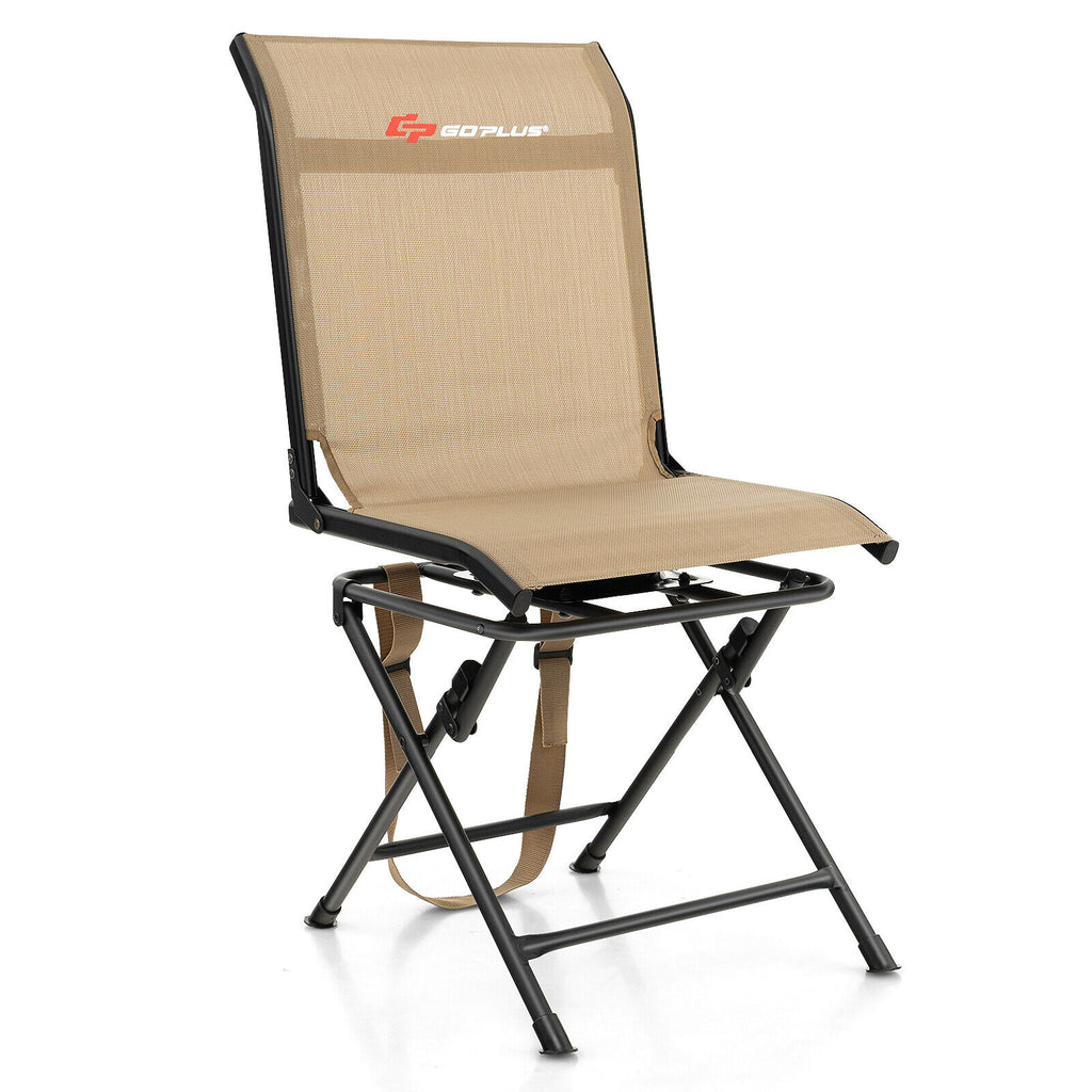 Outdoor Folding Swivel Chair 360° Rotating with Iron Frame, Brown