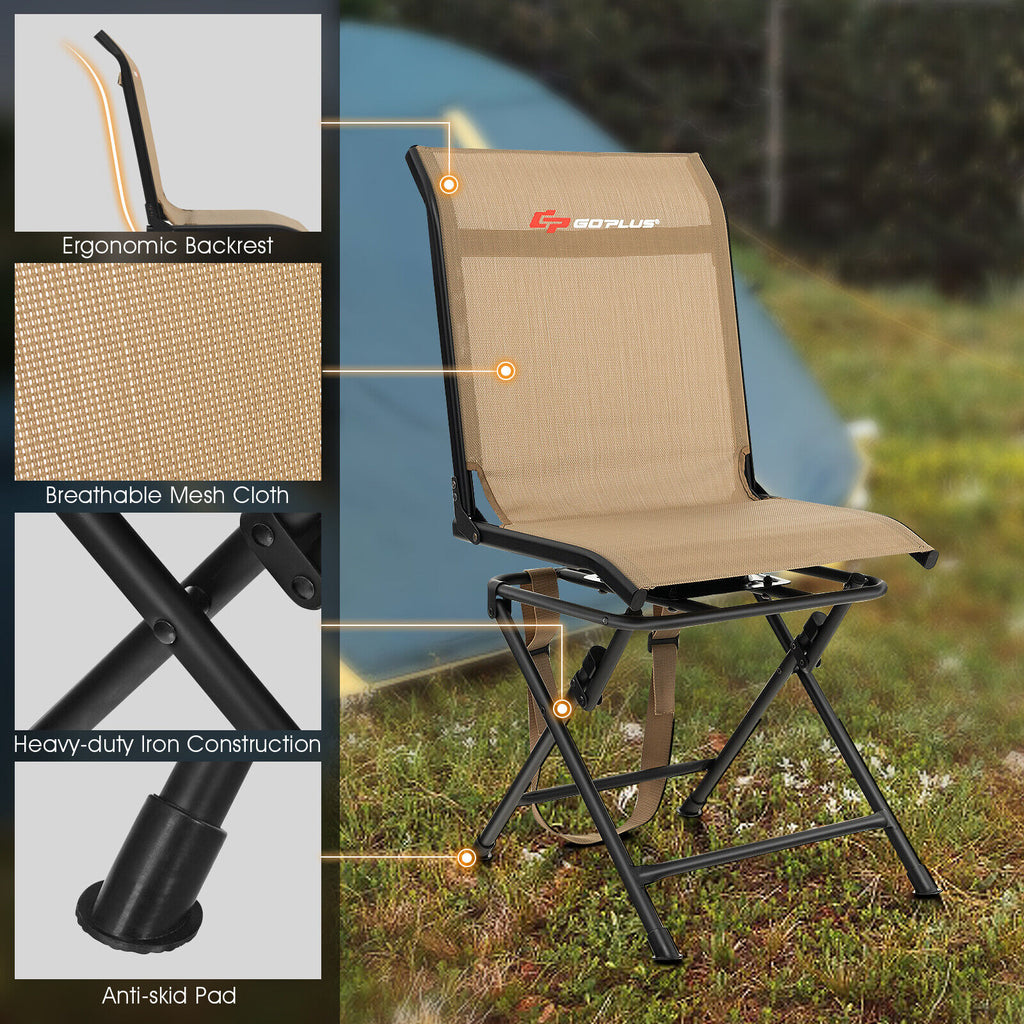 Outdoor Folding Swivel Chair 360° Rotating with Iron Frame, Brown