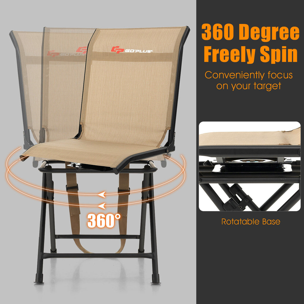 Outdoor Folding Swivel Chair 360° Rotating with Iron Frame, Brown