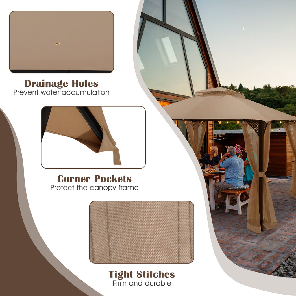 10 x 12 Feet Gazebo Replacement Top, Brown