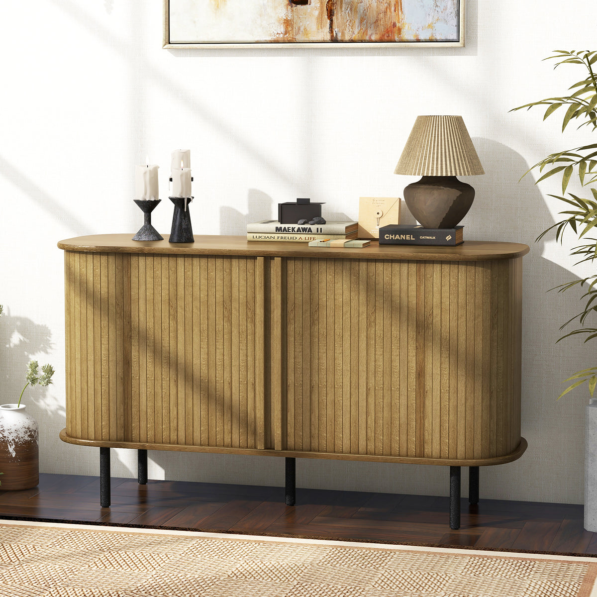 47 Inch Sideboard Cabinet with Adjustable Shelves - Oak