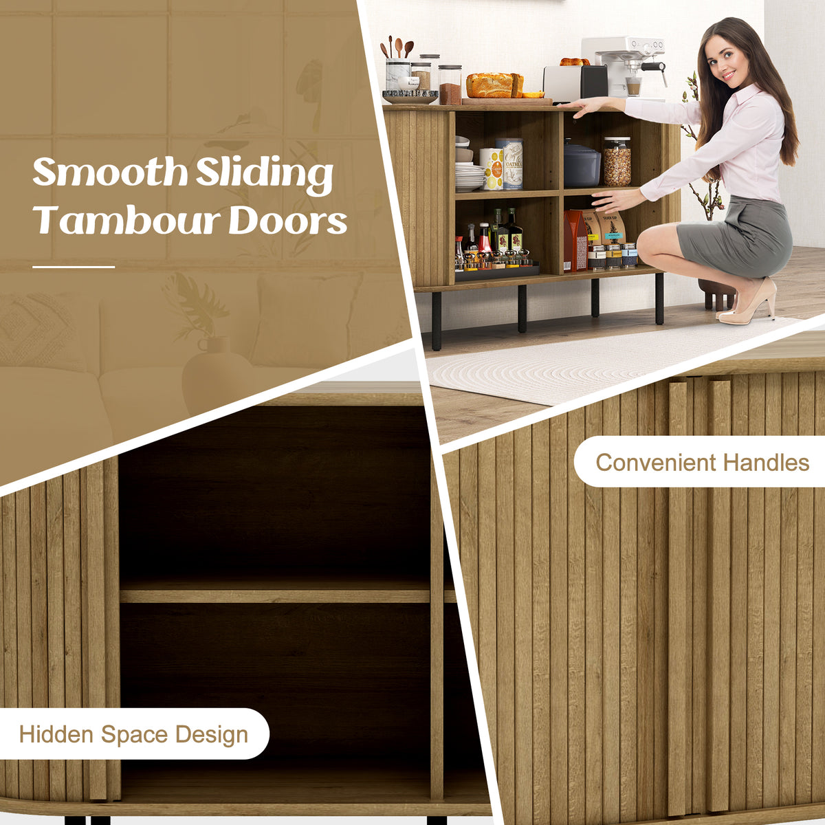 47 Inch Sideboard Cabinet with Adjustable Shelves - Oak