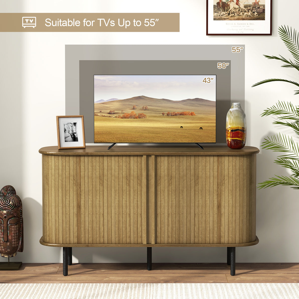 47 Inch Sideboard Cabinet with Adjustable Shelves - Oak