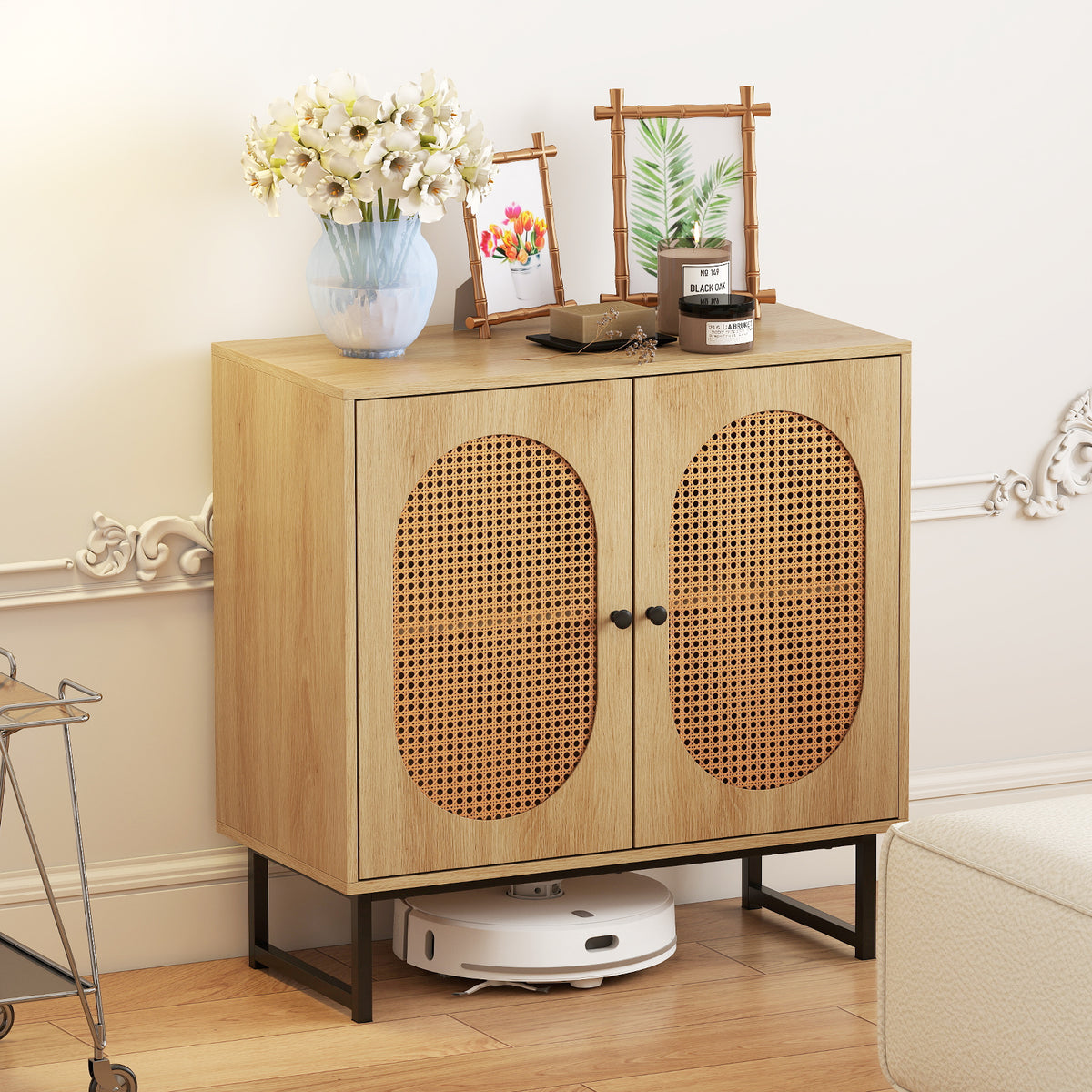Rattan Storage Cabinet 2 Doors Natural