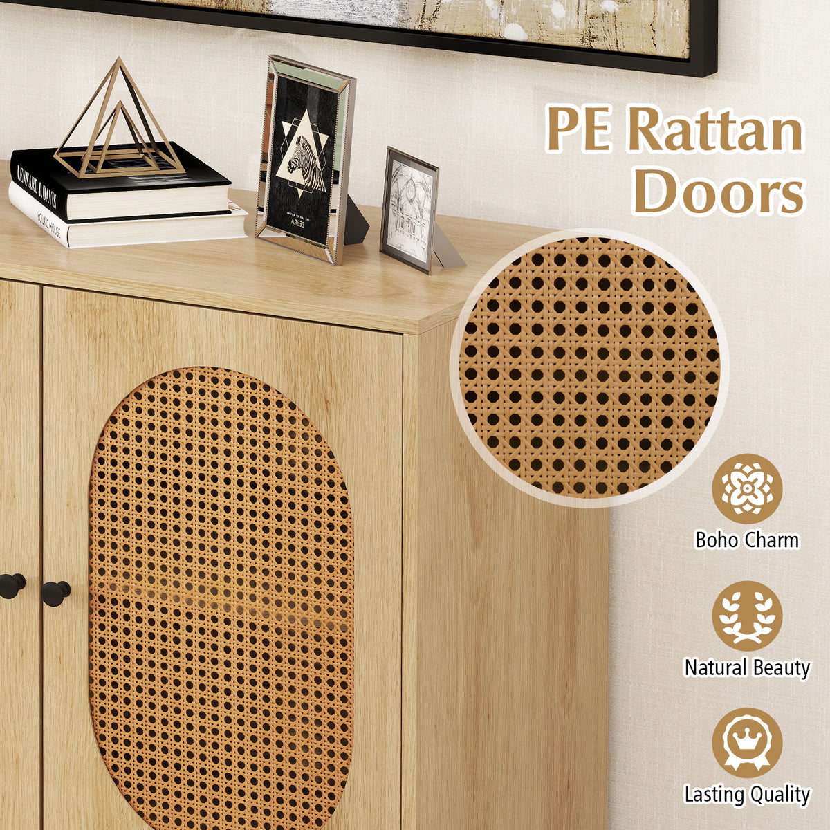 Rattan Storage Cabinet 2 Doors Natural