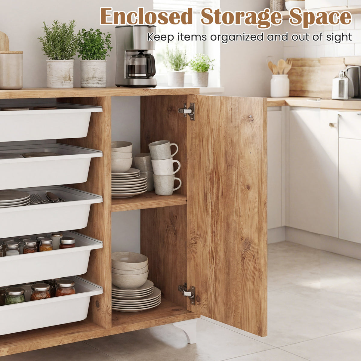 Buffet Cabinet Sideboard with 5 Drawers – Single Door