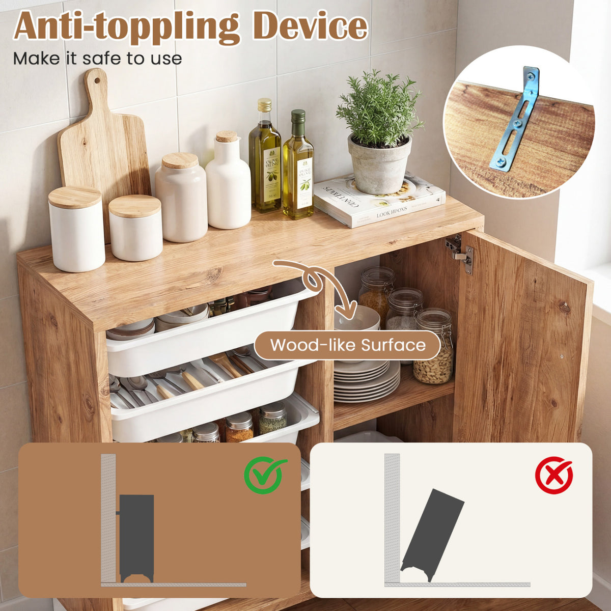 Buffet Cabinet Sideboard with 5 Drawers – Single Door