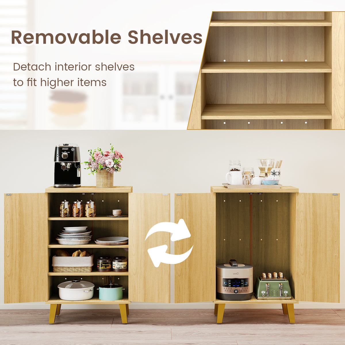 Buffet Cabinet with Double Doors and Raised Legs - Natural