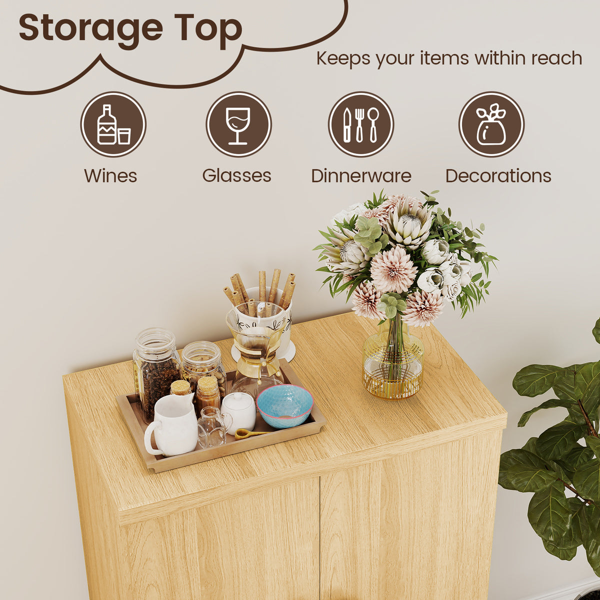 Buffet Cabinet with Double Doors and Raised Legs - Natural