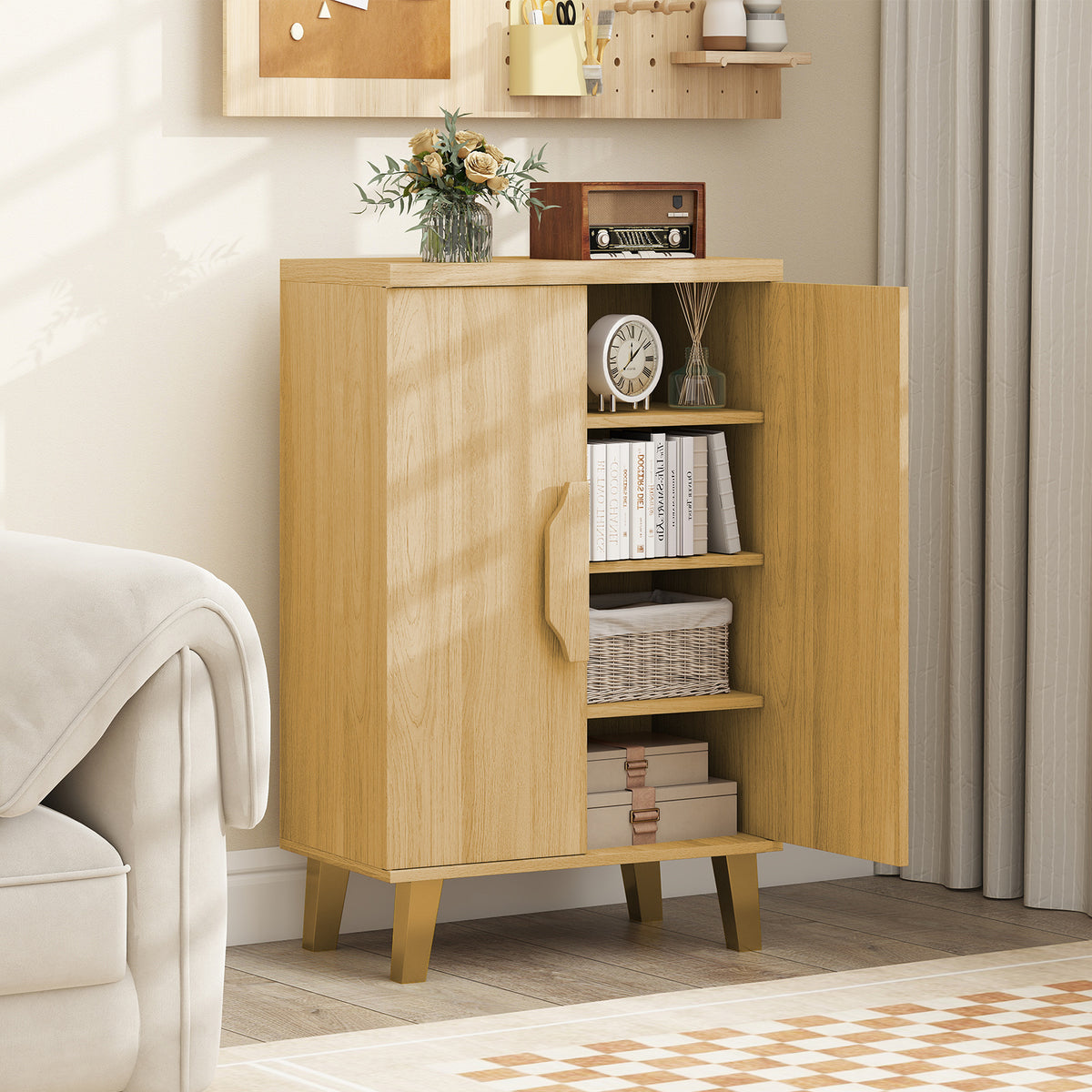 Buffet Cabinet with Double Doors and Raised Legs - Natural