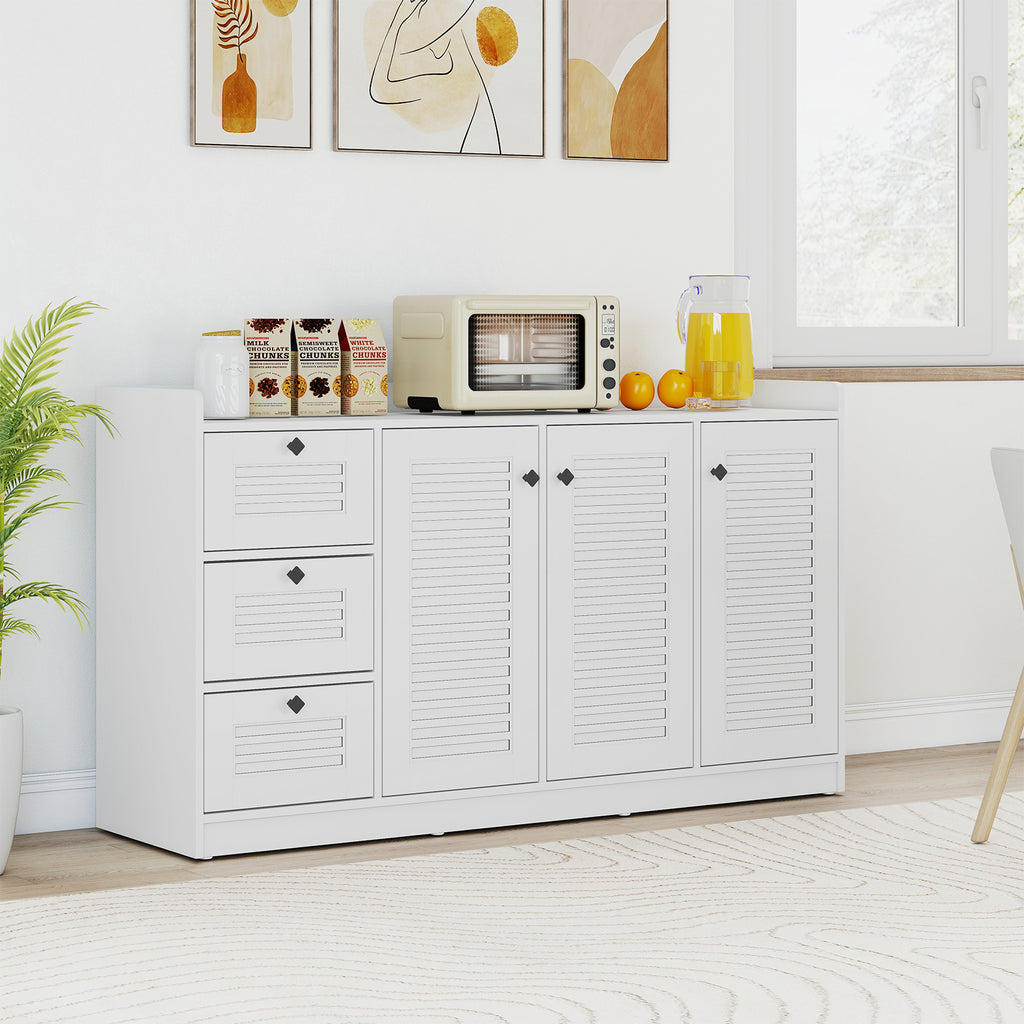Modern Sideboard Cabinet with 3 Doors & Storage - White