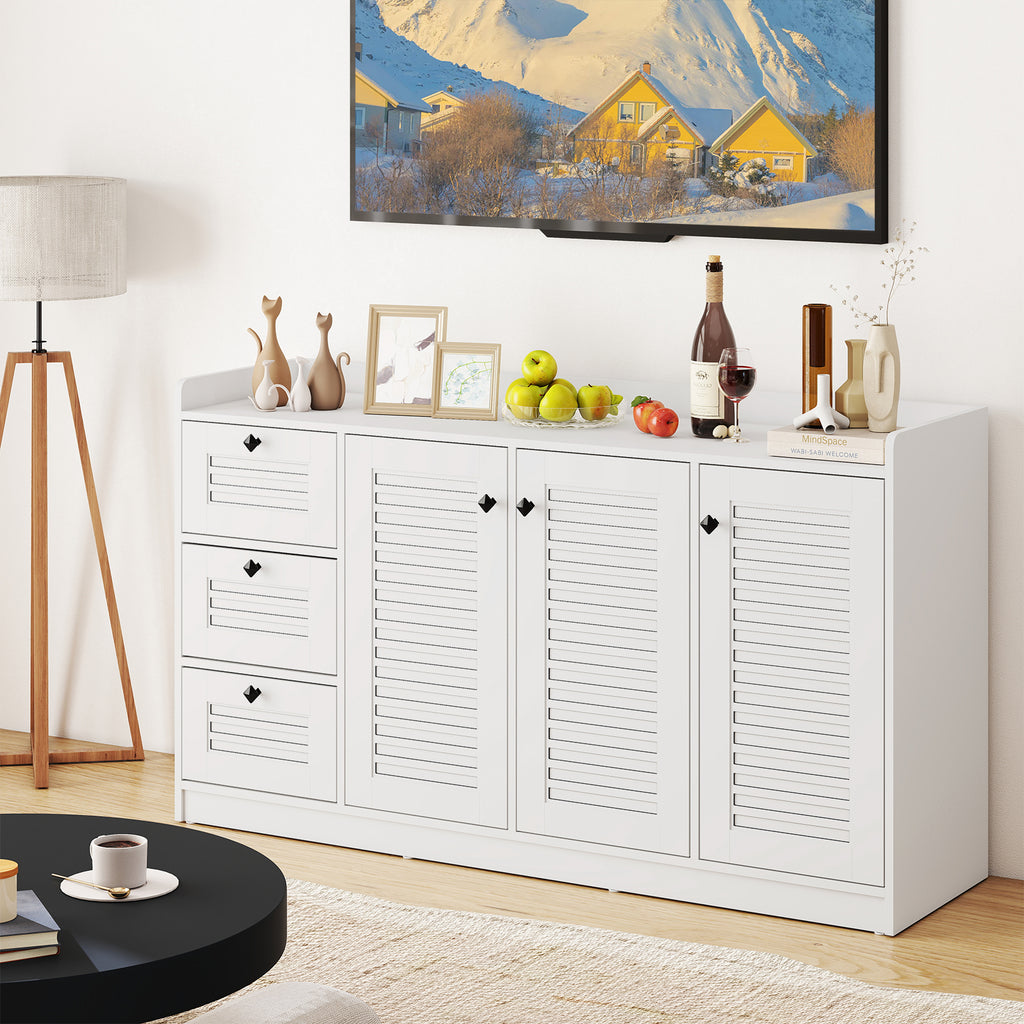 Modern Sideboard Cabinet with 3 Doors & Storage - White